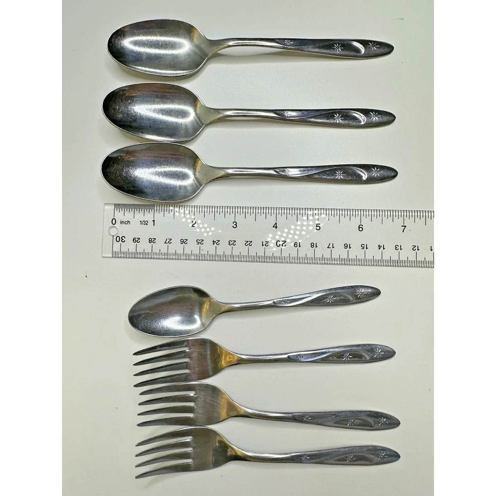Americana Star Starburst 7 pc Atomic MCM Stainless Flatware USA Forks Spoons